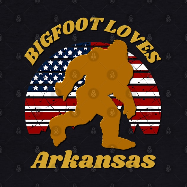 Bigfoot Loves America and Arkansas Too by Scovel Design Shop